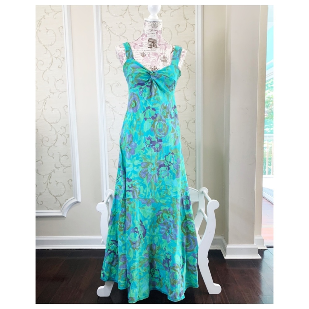 Luna Luz Turquoise Floral Maxi Dress